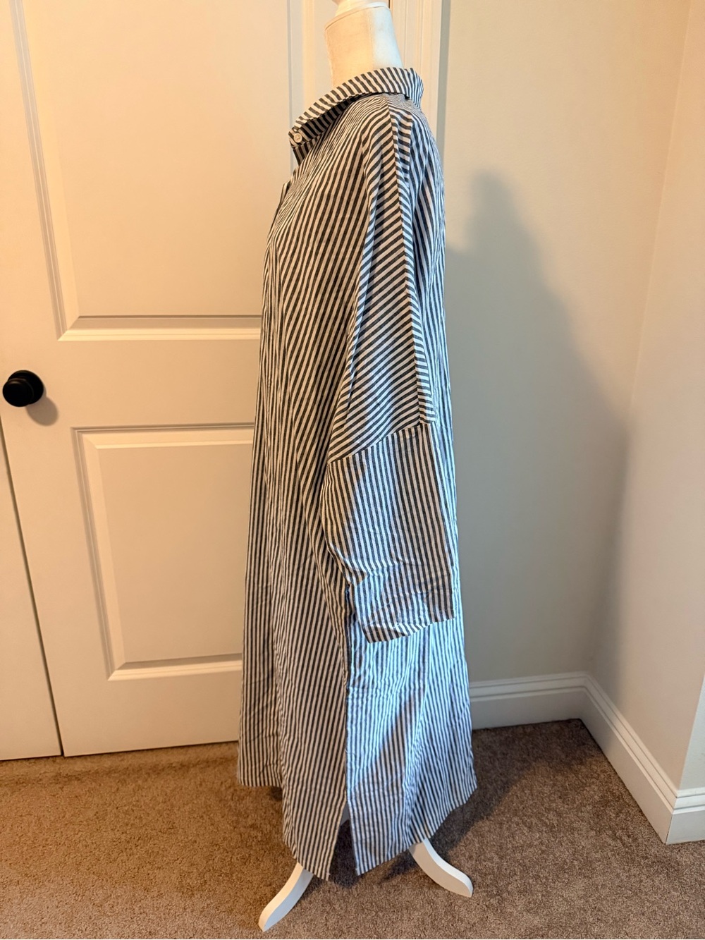 NWT Amazon XL White Gray Stripe Cotton Button Front Shirt Dress w/ Pockets - Picture 7 of 10